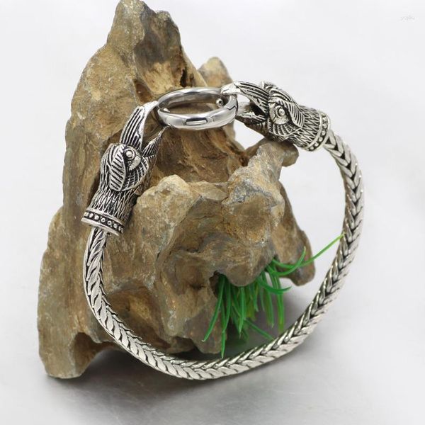 Link pulseiras nórdico viking vintage pulseira cabeça de corvo redonda corrente jóias masculinas