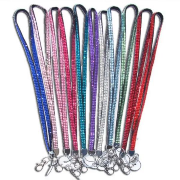 Cordão de cristal com alça de pescoço de strass em cores doces com clipe de metal cordão de diamante multicolorido para cartão de identificação de telefone celular grátis DHL ZZ