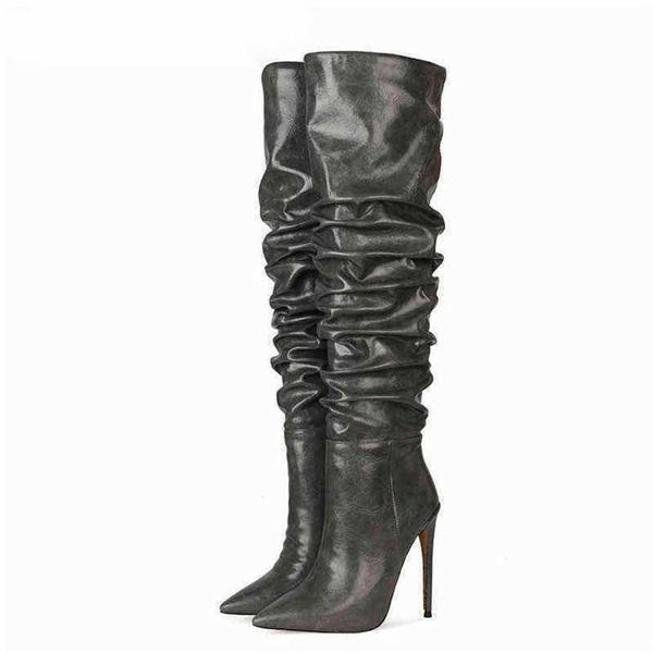 Stiefel Damen Kniehohe Stiefel Spitze Damen High Heel Einfarbig Plüsch in Rom Klassiker Damen Damen Schuhe Lange Wome 220729