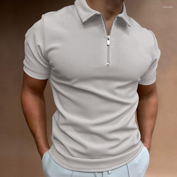 Polo da uomo Polo estiva tinta unita Manica corta Colletto rovesciato Magliette con cerniera per uomo Casual Streetwear Abbigliamento maschile Top