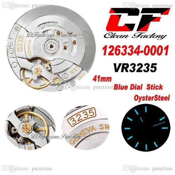 Clean CF 41 126334-0001 VR3235 Automatik-Herrenuhr mit geriffelter Lünette, blaues Zifferblatt, Strichmarkierungen, 904L-Stahl, Oystersteel-Armband, Super Edi285K