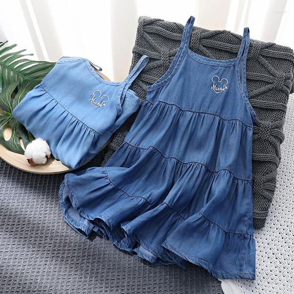 Mädchen Kleider Sommer Mädchen Hosenträger Denim Kleid Reine Baumwolle Baby Weste Kuchen 2-6Y