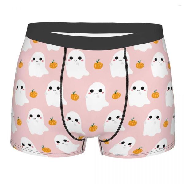 Underpants bonito rosa halloween fantasma com abóbora homens roupa interior longa dos desenhos animados boxer shorts calcinha novidade respirável para o sexo masculino