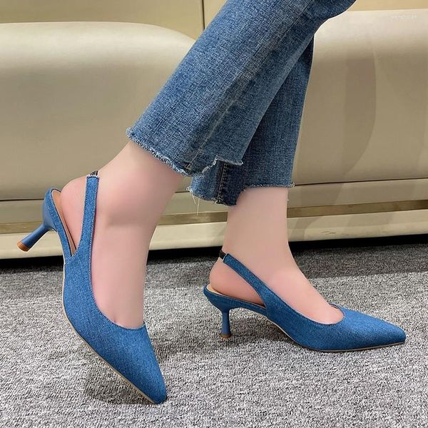 Scarpe eleganti Décolleté da donna 2023 Tacchi alti estivi Designer Blu Ufficio femminile Comodo sandali con punta a punta poco profonda Mujer