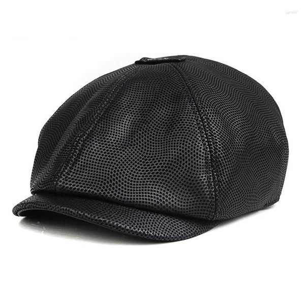 Berets 2023 Couro Genuíno Chapéu Cap Cinto De Pele De Carneiro Boina Quente Inverno Algodão Homens Estofamento Marca Caça Duckbill