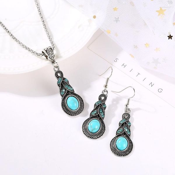 Комплект ожерелья и серег Bugalaty, винтажные синие кристаллы, синтетические бирюзовые богемные серьги по индивидуальному заказу для женщин, женские украшения
