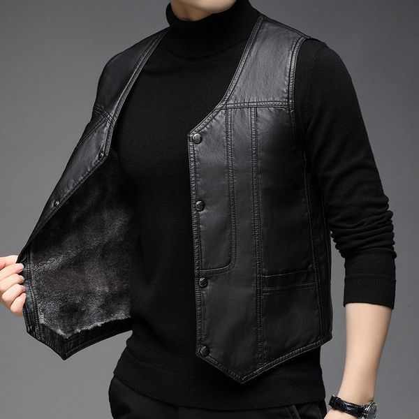 Мужские жилеты, модный жилет из искусственной кожи в стиле рок-панк, костюм для косплея, черный мотоциклетный жилет без рукавов, куртка C71 230925