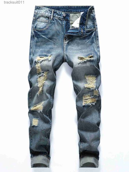 Herren-Jeans, zerrissene, ausgefranste Jeans in Bleach-Waschung – sehen Sie stilvoll aus, fühlen Sie sich wohl! L230926