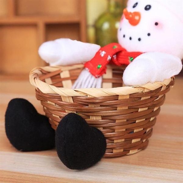 Decorações de natal papai noel boneco de neve cesta de doces feliz decoração para casa natal frutas porca armazenamento vime elk222f