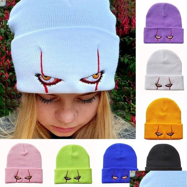 Beanie/Totenkopfkappen Uni Winter Outdoor Beanie für Kinder Gestrickt Lustige Pennywise Scary Eyes Kapuzenmütze Kinder Lässige Bob Outside Skls Hüte Dr Dhyct