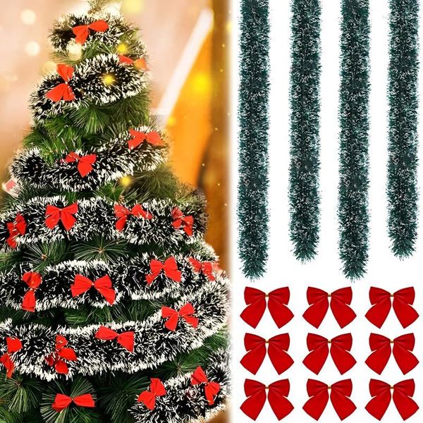 Flores decorativas 3/1 pçs decoração de natal barra topos fita enfeites artificial rattan guirlanda banner árvore ornamentos fontes de festa de natal