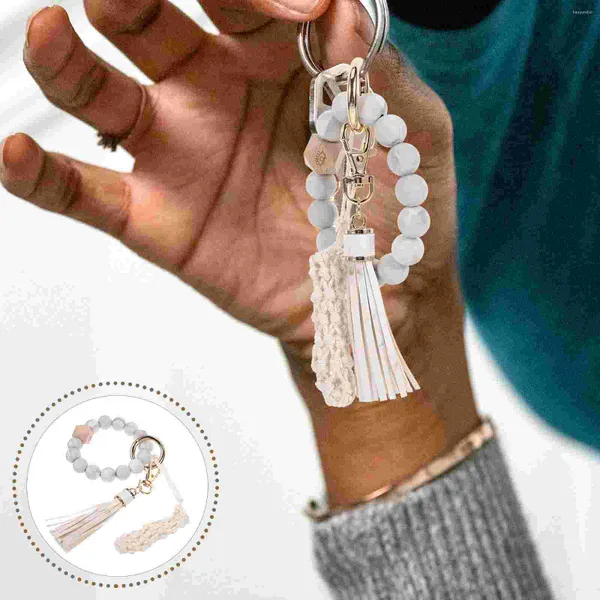 Schlüsselanhänger Handgelenk Schlüsselanhänger Armbänder Quaste Marmor Perlen Frauen Silikagel Kawaii Halter Miss