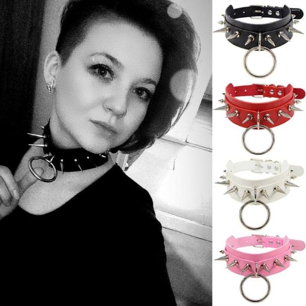 Gargantilha colar de couro punk o-ring clavicular corrente rebite ajustável neckband feminino