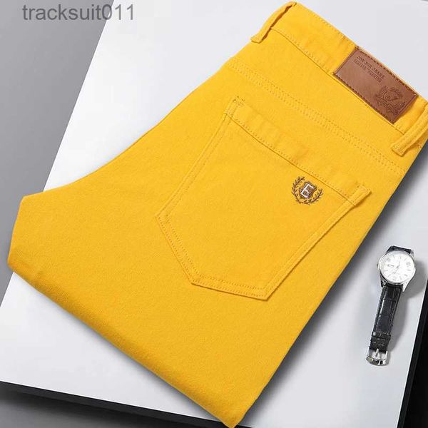 Jeans da uomo stile classico jeans rosso giallo rosa da uomo moda business casual pantaloni elasticizzati in denim dritto pantaloni di marca L230926