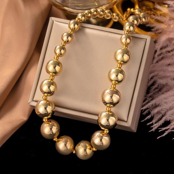 Halsband ANENJERY 316L Edelstahl Gold Farbe Luky Perlen Halskette Für Frauen Süße Kühle Übertreiben Schmuck Geschenk