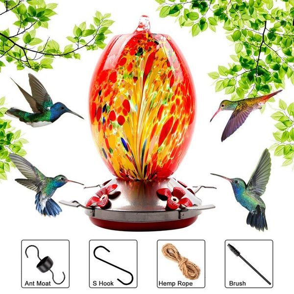 Decorazioni da giardino 1 pz Mangiatoia per uccelli Colorato Colibrì Cibo Vetro soffiato a mano Colibrì Dispositivo di alimentazione dell'acqua Accessori per pappagalli all'aperto 230925