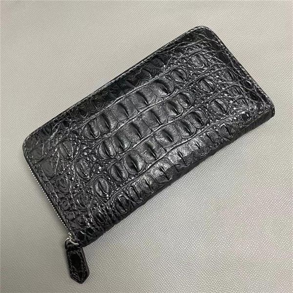 Titolari di carte lunghi da uomo in vera pelle di coccodrillo esotica Portafoglio ZIP Autentico vero vero coccodrillo in pelle da uomo piccola pochette Purs241Q