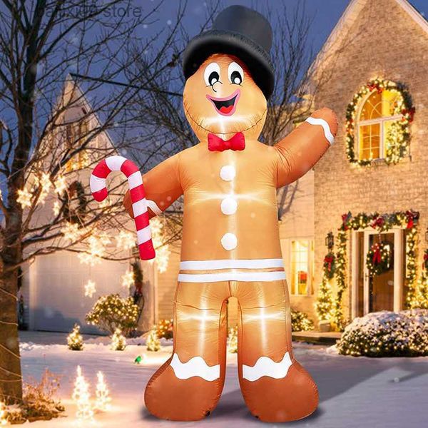 Decorazione per feste 12 piedi gigante di Natale gonfiabile omino di pan di zenzero Decorazione natalizia all'aperto con bastoncino di zucchero Luci a LED Cortile Home Party Decor T230926