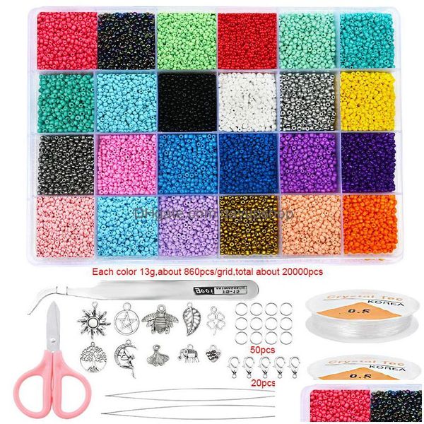 Lucite Plástico Acrílico Lucite 20000 Piezas 2 Mm 12/0 Cuentas De Semilla De Vidrio Para La Fabricación De Joyas Kit De Suministros Pulseras Collar Kits Alfabeto Diy Arte