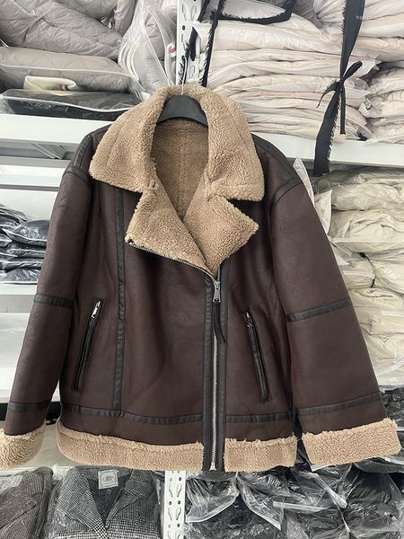 Trench da donna Streetwear Donna Inverno Spessore Caldo Neve Parkar Cappotto di pelle di pecora Cappotto di pelle di pelliccia sintetica Giacca da moto allentata femminile