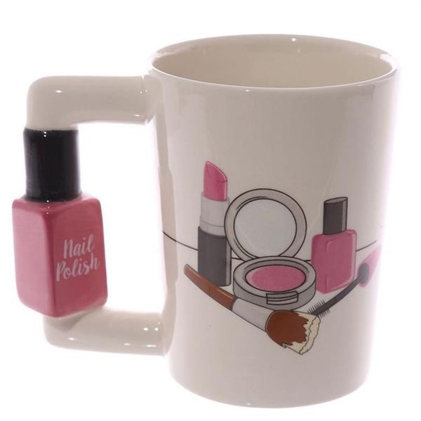 Criativo canecas de cerâmica menina ferramentas kit beleza especiais unha polonês lidar com chá caneca de café copo canecas personalizadas para presente feminino c19041272r