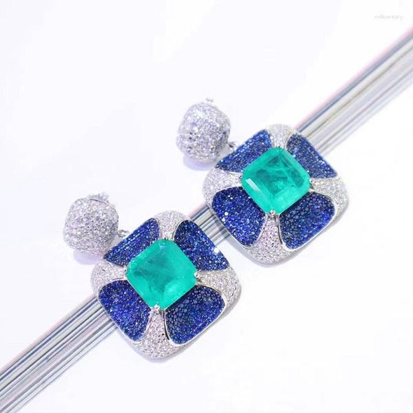 Orecchini pendenti ZOCA Lusso europeo Paraiba Colore Centro Pietra Argento sterling 925 Zircone Gioielli Donna Festa di nozze