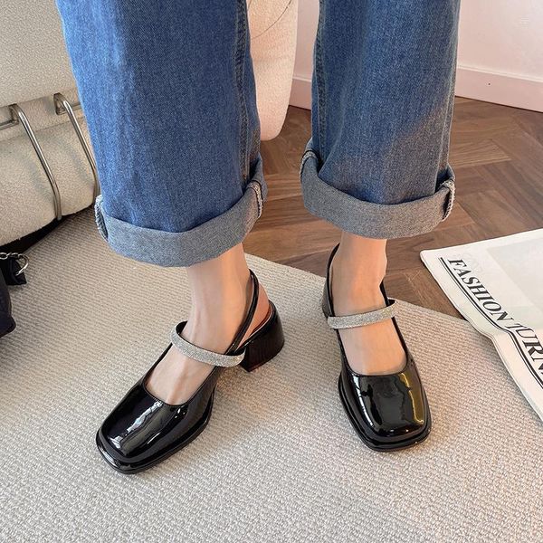 Модельные туфли, летние женские сандалии со стразами, модные повседневные лоферы Мэри Джейн на толстом каблуке в стиле ретро, маленькие кожаные завязки на щиколотке