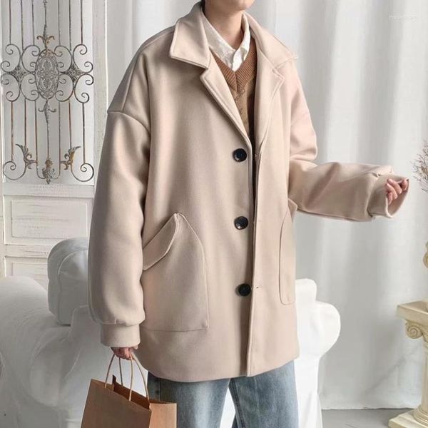 Lã masculina outono inverno jaqueta moda coreana streetwear acolchoado masculino oversize trench casaco de lã curto 2023