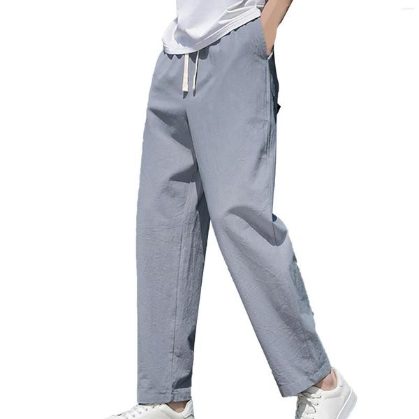 Pantaloni da uomo Pantaloni estivi in cotone di lino sottile Pantaloni larghi casual leggeri elastici in vita Yo-ga Home Sports Jogger Pantalon