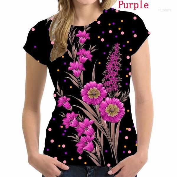 Erkek Tişörtleri 2023 Kadın Moda Yaz Kıyafetleri Günlük O yakalı kısa kollu üstler bayanlar çiçekler baskılı bluz gevşek renkli tişörtler