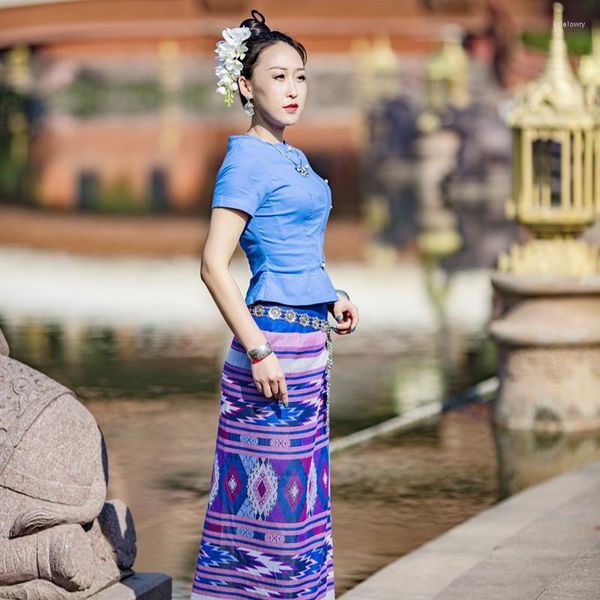 Abbigliamento etnico tailandese tradizionale per le donne Ahom Shan Dai Custuomes Retro Summer Thai Dress Ladies