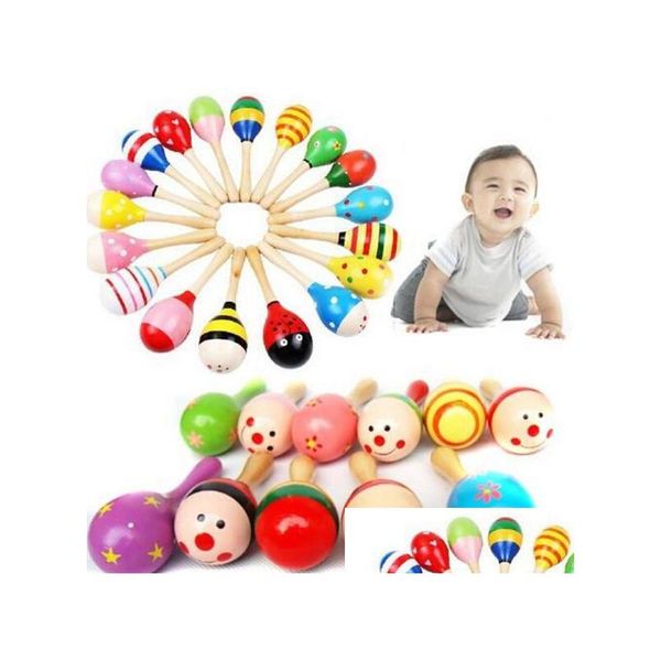 Trommeln Percussion Kinderspielzeug Holzrasseln Holz Maraca Baby Shaker Pädagogische Kinder Party Musikwerkzeuge Rasselball Mticolor Cartoon H Dhcjg