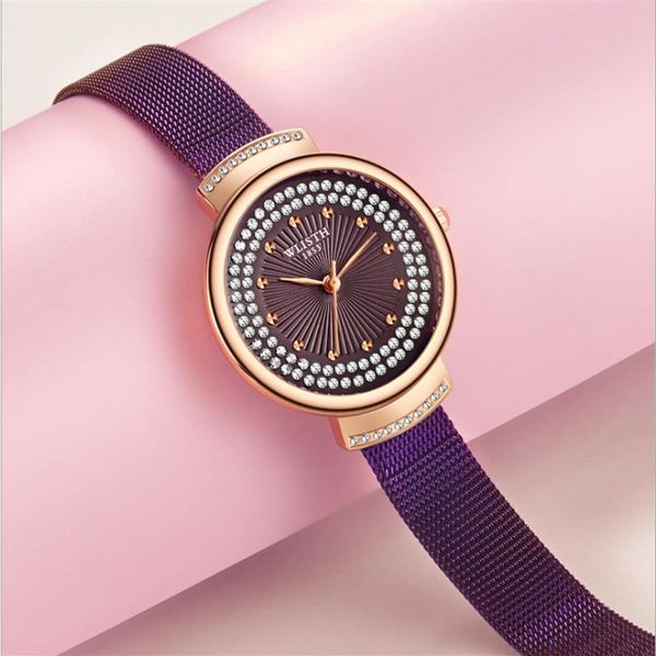 WLISTH Marca Crystal Diamond Inizia un eccezionale orologio da donna al quarzo Confortevole cinturino in maglia Doppia assicurazione Fibbia Fresh Graceful L294d