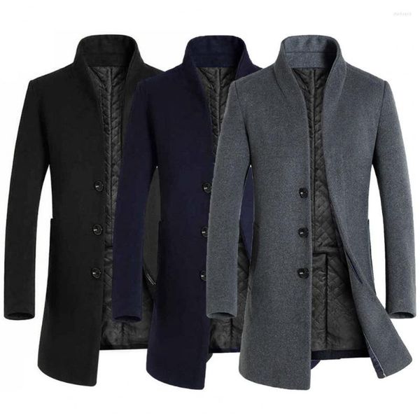 Herren-Winter-/Herbst-Jacke aus Wolle, einfarbig, Stehkragen, lange Ärmel, dick, Winter für die Arbeit