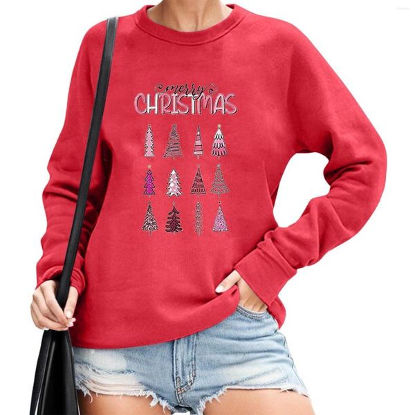 Damen-Kapuzenpullover, Weihnachtsbaum-Grafik, Damen-Sweatshirt, lockerer Kapuzenpullover mit Buchstaben-Aufdruck, lustig, lässig, langärmelig, Rundhalspullover, Festival-Outfit