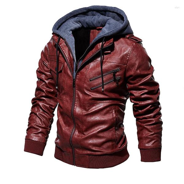 Pelliccia da uomo Moda Invernale Giacca in Pelle da Moto Uomo Slim Fit Cerniera Obliqua PU Giubbotti Autunno Mens Biker Cappotti Caldo Streetwear