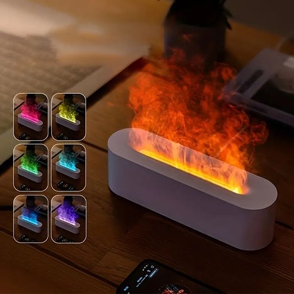 Taşınabilir USB Flame Koku Difüzör Koku Makinesi 5.07oz Yedi Renkli Alev Nemlendirici, Ev Ofisi Masaüstü Mini Hava H2O Hava Nemlendiricisi