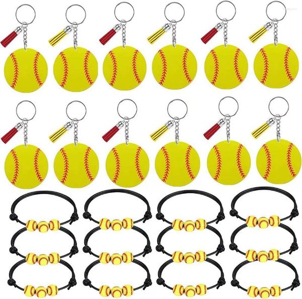 Chaveiros 24 pcs Softball Acrílico Chaveiro Beisebol Pulseira Mão-tecida DIY Sports Party Decor Bag Acessórios Pingente