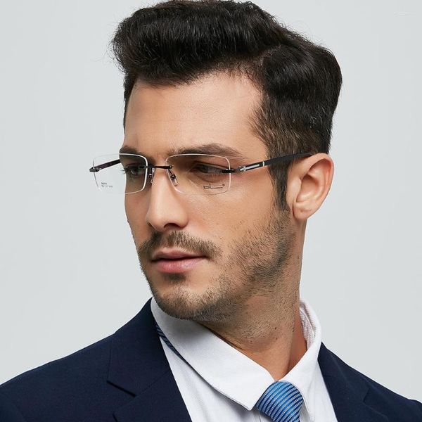 Óculos de sol quadros eoouooe homens óculos sem aro metal tr90 óculos masculino claro oculos de grau miopia óptica gafas ópticas quadro