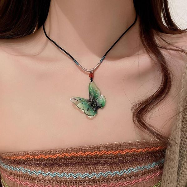 Ожерелья с подвесками, модное этническое красочное ожерелье с бабочкой для женщин и девочек, простая индивидуальная тканая веревочная цепочка, ювелирные изделия на ключице