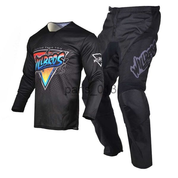 Tute da uomo Motocross Racing Jersey Pantaloni Set di attrezzi Completo da moto MX Combo Kit BMX DH Dirt Bike Moto Street Motor ATV UTV Abito nero da uomo x0926