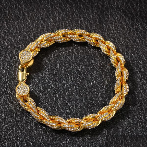Мужские цепочки, модные браслеты из веревки 9 мм 8 дюймов со льдом, золотые браслеты из розового золота для хип-хопа, ювелирные изделия, браслеты с доставкой, Dhyka