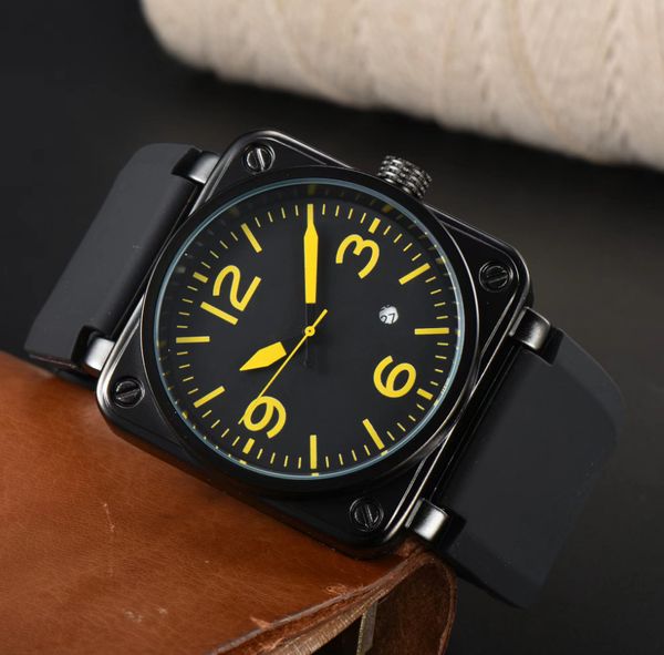 Relógio masculino BR modelo esportivo pulseira de borracha movimento mecânico data automática sino relógio multifuncional de luxo negócios aço inoxidável homem Ross relógio de pulso quadrado s2