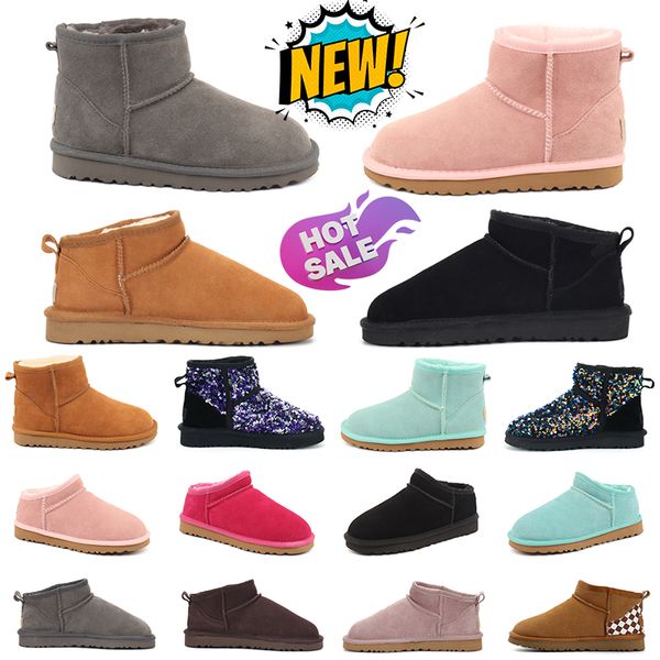 Neues Produkt, Mode-Australien-Designer für Damen, Mini-Australian-Stiefel, Winter-Schnee-Fell-Stiefeletten, rosa-schwarze Knöchel-Ugge-Stiefel, Damenschuhe, Outdoor-Sneaker