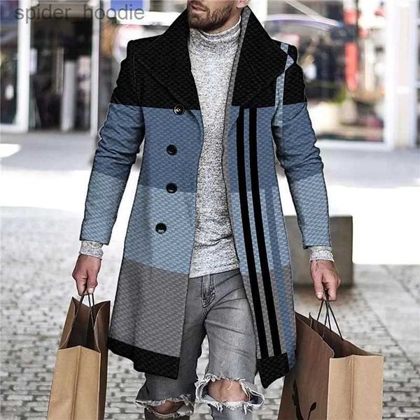 Donsparka's voor heren Grafische prints Geometrie Windjack voor heren Trenchcoat Schuine zak Single-breasted lange jassen Vrije tijd Vakantie Outdoorjack L230926