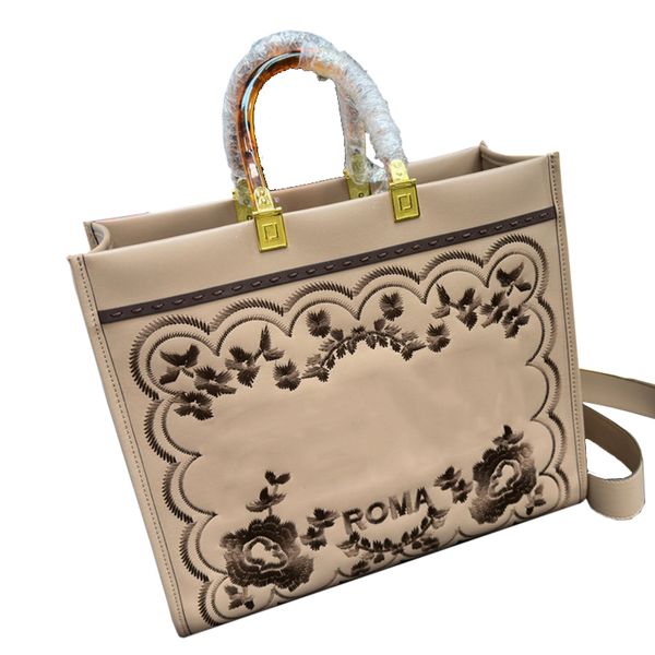 Borsa a tracolla ricamata classica Sunshine di design Borsa a tracolla da donna di grande capacità di marca italiana Borsa a tracolla in vera pelle da donna di alta qualità Roma