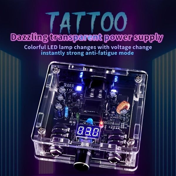 Машинка для татуировки, прозрачный источник питания, 3А, свободный трансформатор, светодиодный экран, укол, плавающая бровь, 230926