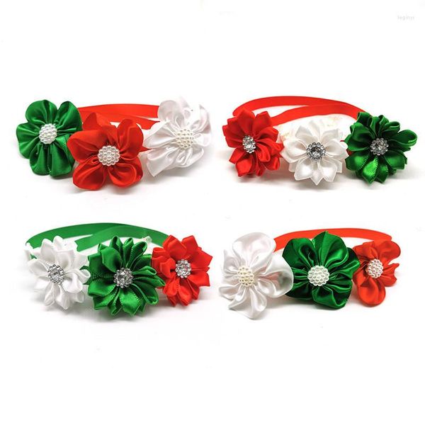 Abbigliamento per cani all'ingrosso stile natalizio strass lucidi fiori papillon per animali domestici accessori per le vacanze cravatte articoli per toelettatura