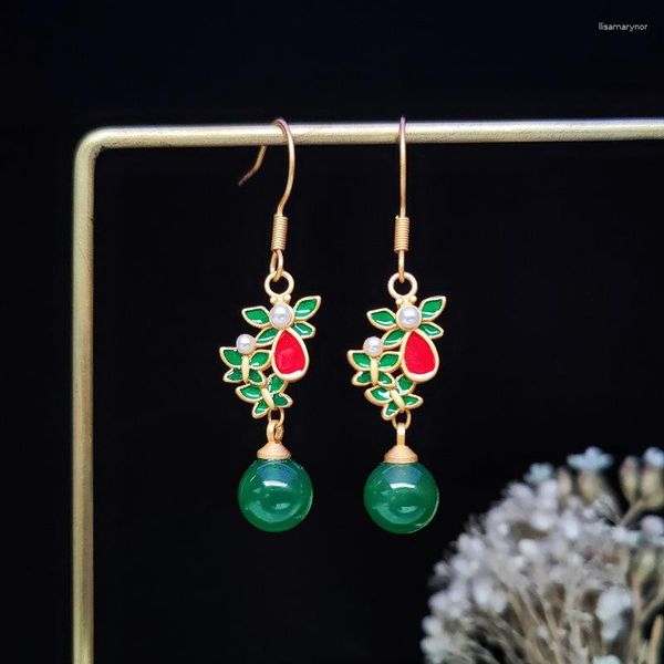 Dangle Brincos Jade Bead Charme Natural Amuletos de Luxo 925 Prata Verde Energia Acessórios Mulheres Pedra Preciosa Jóias Reais Chinesas