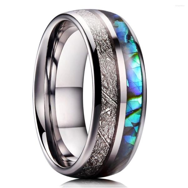 Anéis de casamento Moda Homens Aço Inoxidável Madeira Inlay Meteorito Abalone Shell para Mulheres Jóias Presentes do Dia dos Namorados